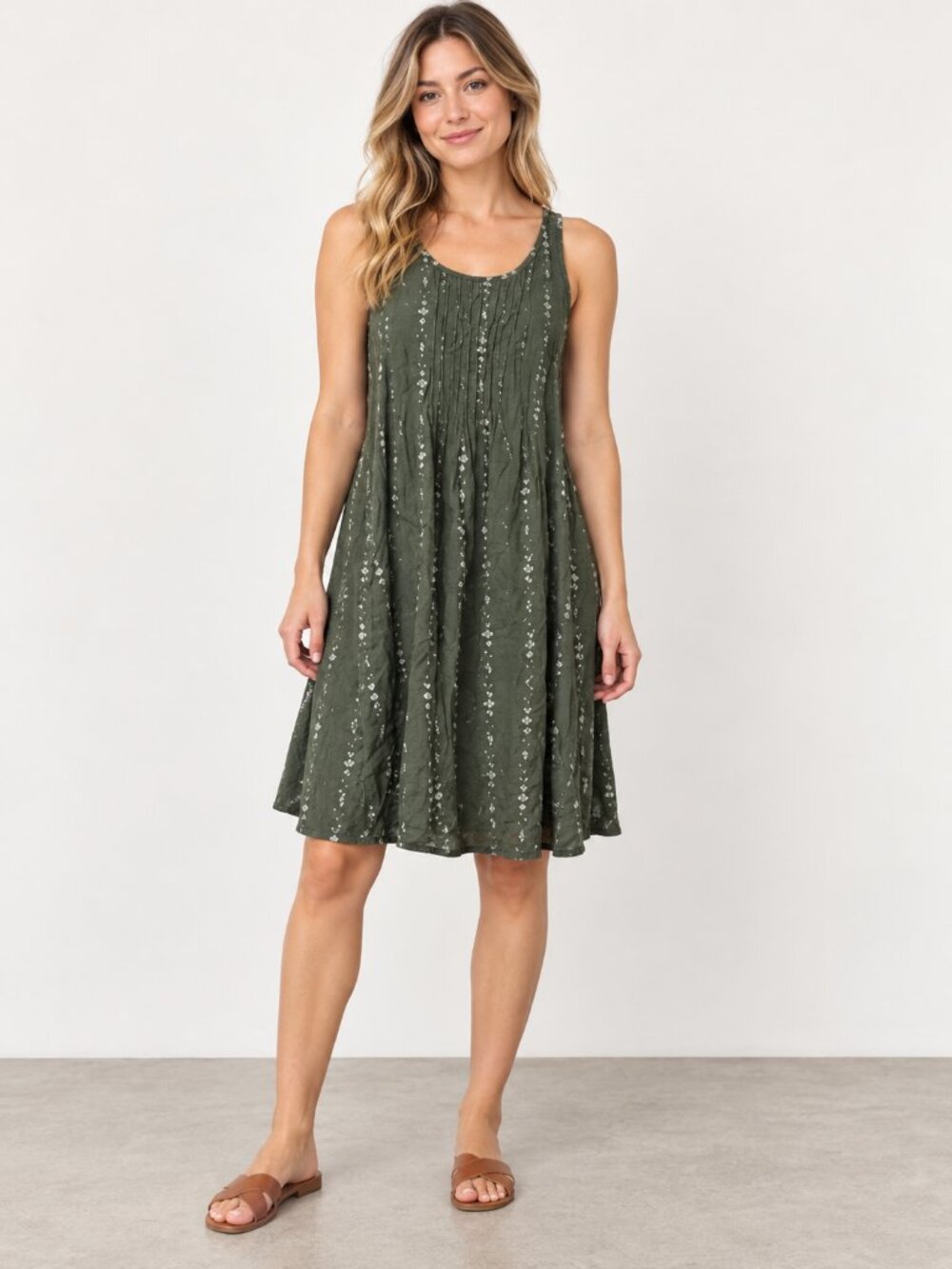 NWT Sonoma Goods for Life Olive Floral Pintuck Dress Size S